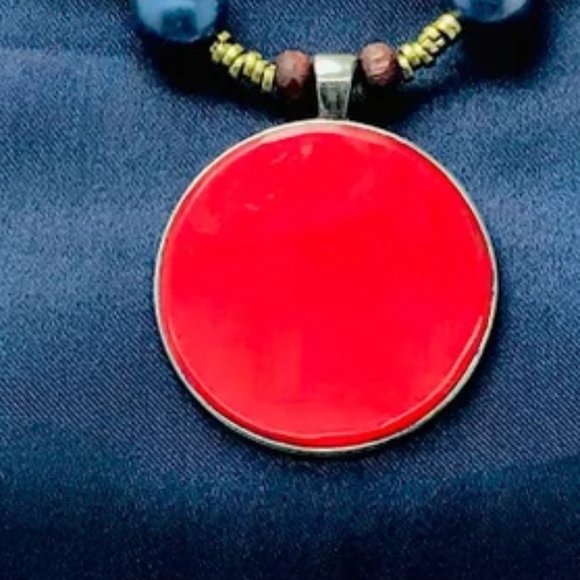 Metal And Wooden Beaded Chain Pendant Necklace, Handmade Light Weight Pendant - Picture 13 of 13